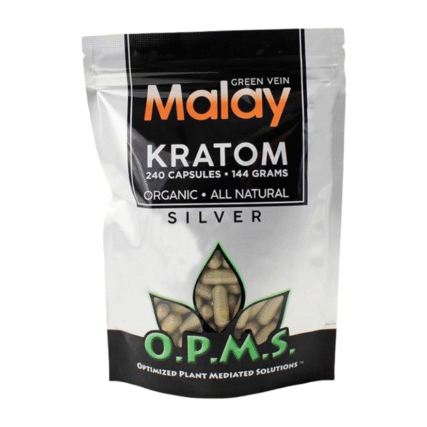 O.P.M.S. SILVER KRATOM CAPSULES 240CT / 144G / 5.08OZ - MALAY GREEN VEIN