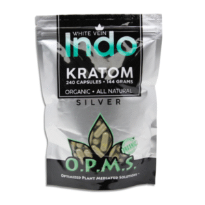 O.P.M.S. SILVER KRATOM CAPSULES 240CT / 144G / 5.08OZ - INDO WHITE VEIN