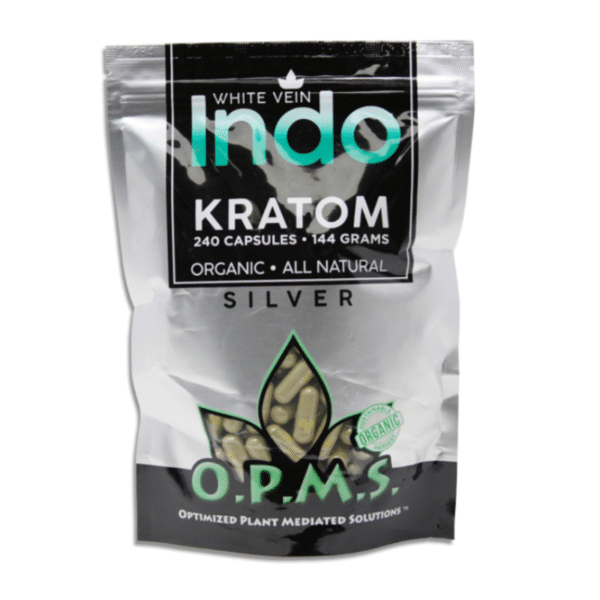O.P.M.S. SILVER KRATOM CAPSULES 240CT / 144G / 5.08OZ - INDO WHITE VEIN