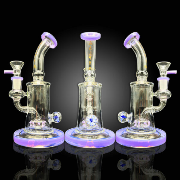 ALPHA GLASS BEAKER 8'' ALPHA SHOWERHEAD MATRIX PERC RECYCLER - LIME PINK