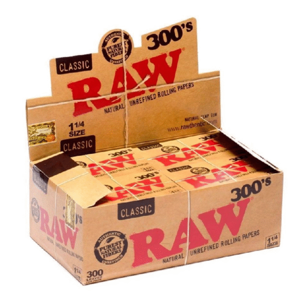RAW ROLLING PAPERS BOX - 300'S CLASSIC 1 1/4 SIZE BOX OF 20