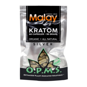 O.P.M.S. SILVER KRATOM CAPSULES 60CT / 36G / 1.27OZ - MALAY GREEN VEIN