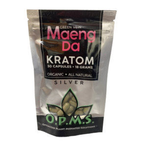 O.P.M.S. SILVER KRATOM CAPSULES 30CT / 18G / 0.63OZ - MAENG DA GREEN VEIN