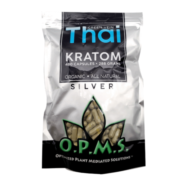 O.P.M.S. SILVER KRATOM CAPSULES 480CT / 288G / 10.16OZ - THAI GREEN VEIN