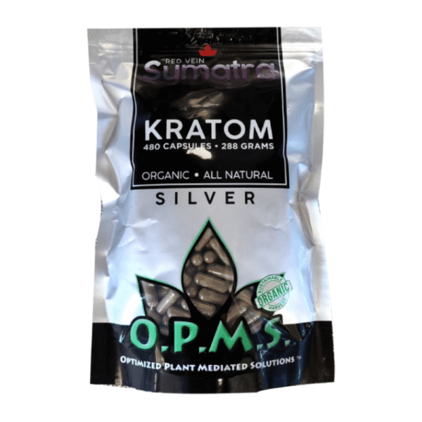 O.P.M.S. SILVER KRATOM CAPSULES 480CT / 288G / 10.16OZ - SUMATRA RED VEIN
