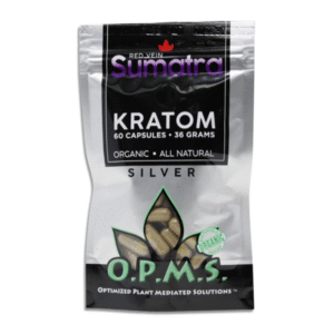 O.P.M.S. SILVER KRATOM CAPSULES 60CT / 36G / 1.27OZ - SUMATRA RED VEIN