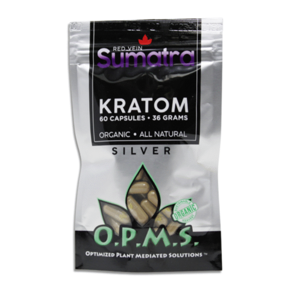 O.P.M.S. SILVER KRATOM CAPSULES 60CT / 36G / 1.27OZ - SUMATRA RED VEIN