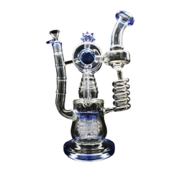 ALPHA GLASS BEAKER 12'' ALPHA DUAL COIL W/ INLINE PERCULATOR WATER PIPE - DARK BLUE