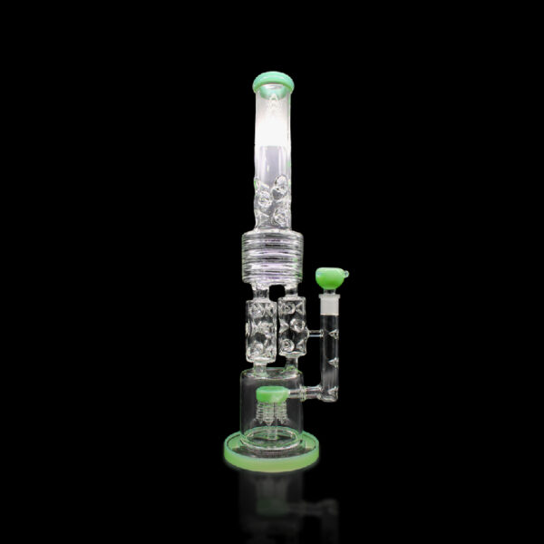 ALPHA GLASS BEAKER 21'' ALPHA TRIPLE CHAMBER SHOWERHEAD WATER PIPE - GOLD/GREEN