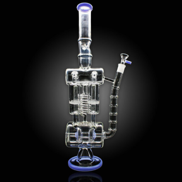 ALPHA GLASS BEAKER 20'' ALPHA TWO CYLINDER HONEY COMB RECYCLER WATER PIPE - SLIME BLUE