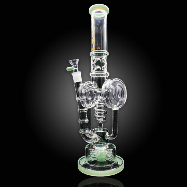 ALPHA GLASS BEAKER 18'' ALPHA DOUBLE BARREL COIL SPRINKLE WATER PIPE - GREEN C