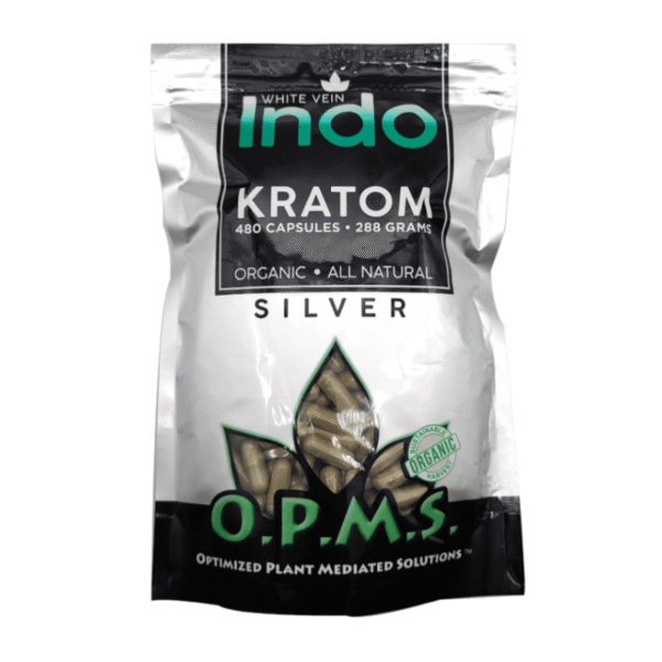 O.P.M.S. SILVER KRATOM CAPSULES 480CT / 288G / 10.16OZ - INDO WHITE VEIN