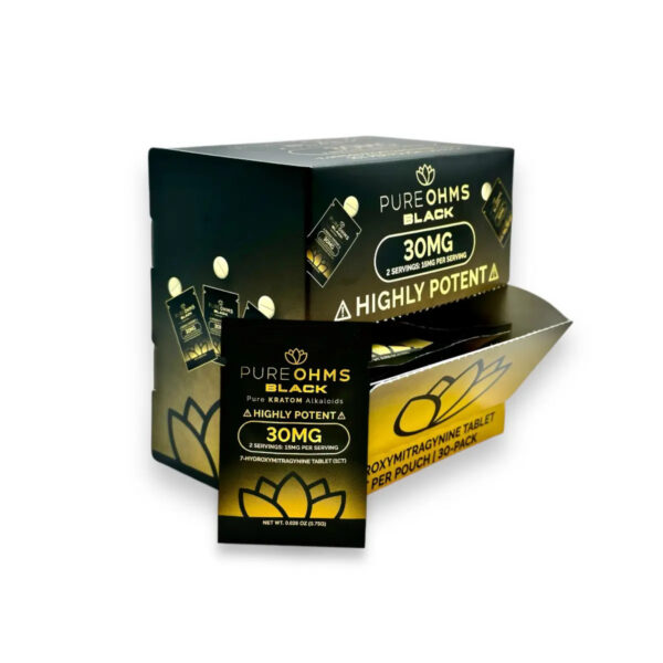 PURE OHMS  BLACK PURE KRATOM ALKALOIDS 7-HYDROXYMITRAGYNINE TABLETS - 30MG 1CT POUCH HIGHLY POTENT BOX OF 30