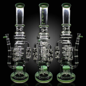 ALPHA GLASS BEAKER 20'' ALPHA TRIPLE BARREL SPRINKLER PERC WATER PIPE - GREEN