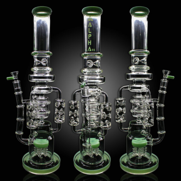 ALPHA GLASS BEAKER 20'' ALPHA TRIPLE BARREL SPRINKLER PERC WATER PIPE - GREEN
