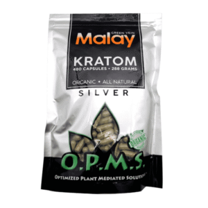 O.P.M.S. SILVER KRATOM CAPSULES 480CT / 288G / 10.16OZ - MALAY GREEN VEIN