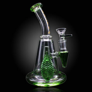 ALPHA GLASS BEAKER 8'' ALPHA PYRAMID CYLINDER W/ LEAF - GREEN