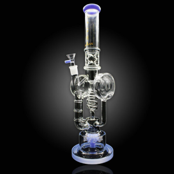 ALPHA GLASS BEAKER 18'' ALPHA DOUBLE BARREL COIL SPRINKLE WATER PIPE - SLIME BLUE