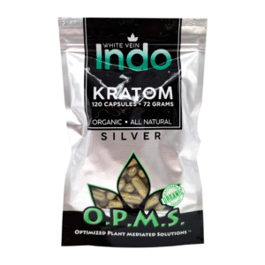 O.P.M.S. SILVER KRATOM CAPSULES 120CT / 72G / 2.54OZ - INDO WHITE VEIN