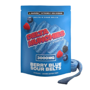 DELTA MUNCHIES X AFTERMATH LABS DELTA 8 SOUR BELTS 3000MG BOX OF 5 - BERRY BLUE
