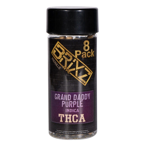 BRIXZ NYC THC-A PRE-ROLLS 8CT JAR BOX OF 8 - GRAND DADDY PURPLE INDICA