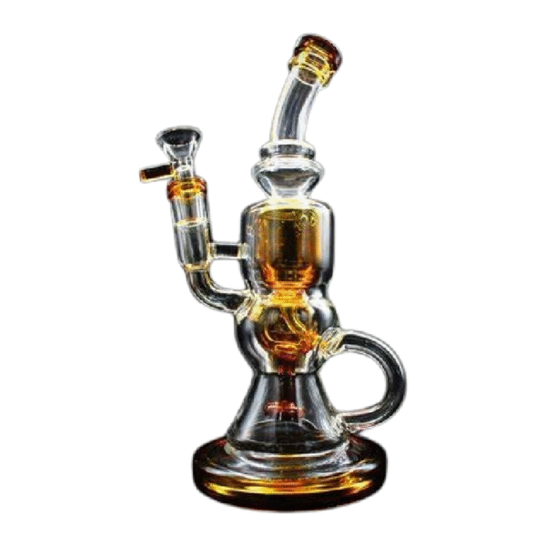 ALPHA GLASS BEAKER 10'' APLHA SHOWER HEAD BALL KLEIN RECYCLER WATER PIPE - GOLD