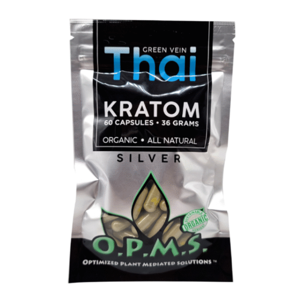 O.P.M.S. SILVER KRATOM CAPSULES 60CT / 36G / 1.27OZ - THAI GREEN VEIN
