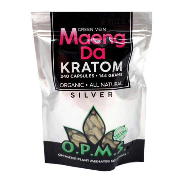 O.P.M.S. SILVER KRATOM CAPSULES 240CT / 144G / 5.08OZ - MAENG DA GREEN VEIN