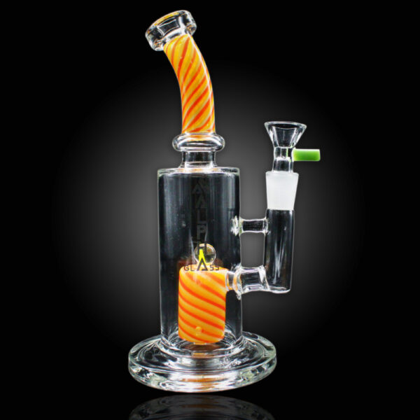 ALPHA GLASS BEAKER 9'' ALPHA SHOWERHEAD SPIRAL WATER PIPE - YELLOW ORANGE