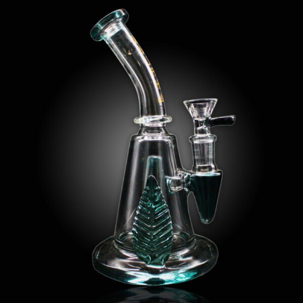 ALPHA GLASS BEAKER 8'' ALPHA PYRAMID CYLINDER W/ LEAF - PARROT GREEN