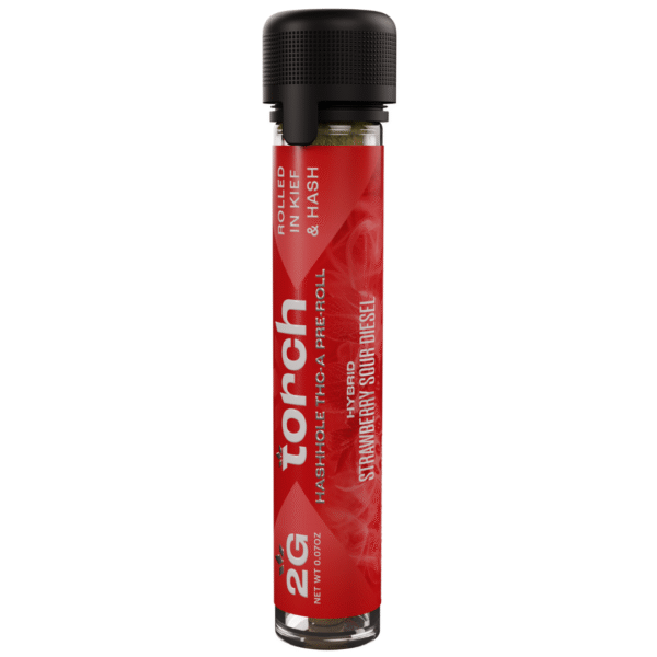 TORCH HASHHOLE PRE-ROLL 2G THC-A ROLLED IN KIEF & HASH - STRAWBERRY SOUR DIESEL HYBRID BOX OF 10