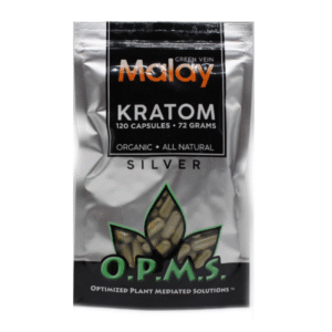 O.P.M.S. SILVER KRATOM CAPSULES 120CT / 72G / 2.54OZ - MALAY GREEN VEIN