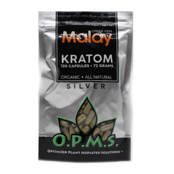 O.P.M.S. SILVER KRATOM CAPSULES 120CT / 72G / 2.54OZ - MALAY GREEN VEIN