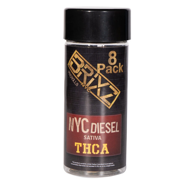 BRIXZ NYC THC-A PRE-ROLLS 8CT JAR BOX OF 8 - NYC DIESEL SATIVA