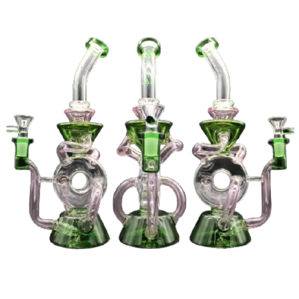 ALPHA GLASS BEAKER 10'' ALPHA FULL COLOR TUBING SMOKE SPINNER RECYCLER WATER PIPE - GREEN
