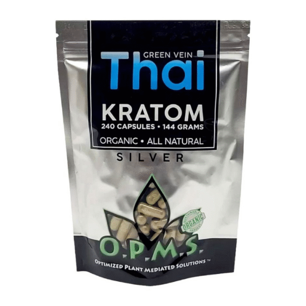 O.P.M.S. SILVER KRATOM CAPSULES 240CT / 144G / 5.08OZ - THAI GREEN VEIN