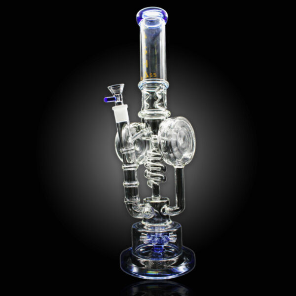ALPHA GLASS BEAKER 18'' ALPHA DOUBLE BARREL COIL SPRINKLE WATER PIPE - DARK BLUE