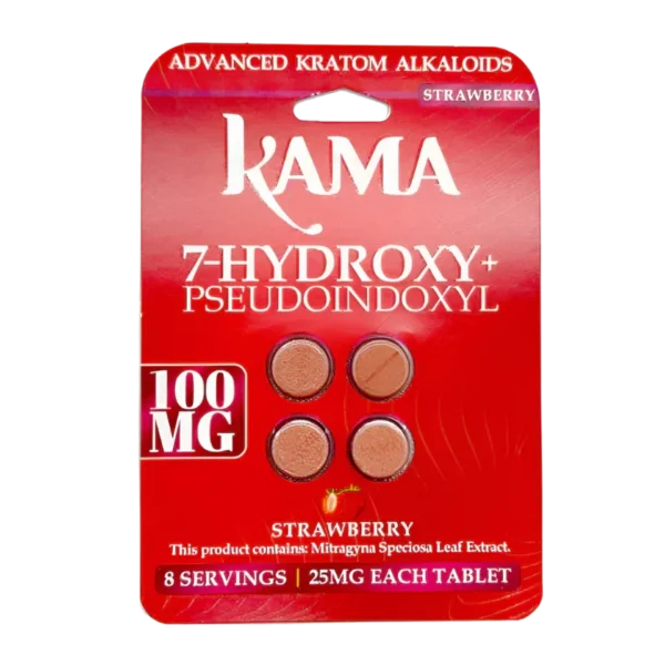 KAMA ADVANCED KRATOM ALKALOIDS - 7-HYDROXY+PSEUDOINDOXYL TABLETS 25MG 4CT - STRAWBERRY