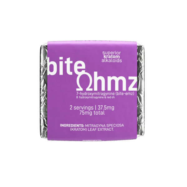 EXODUS BITE OHMZ SUPERIOR KRATOM ALKALOIDS 7-HYDROXYMITRAGYNINE 8-HYDROXYMITRAGYNINE & RED OH 75MG 1CT - PURPLE SQUARES