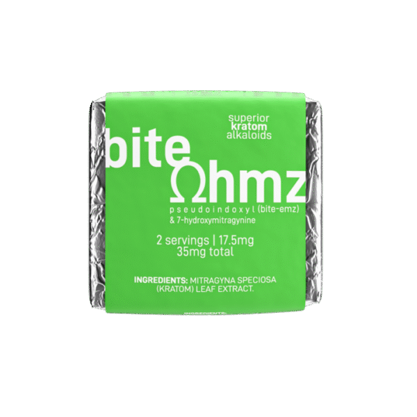 EXODUS BITE OHMZ SUPERIOR KRATOM ALKALOIDS PSEUDOINDOXYL & 7-HYDROXYMITRAGYNINE 35MG 1CT - GREEN SQUARES