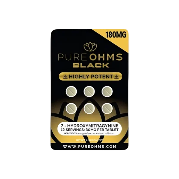 PURE OHMS  BLACK PURE KRATOM ALKALOIDS 7-HYDROXYMITRAGYNINE TABLETS HIGHLY POTENT 30MG 6CT - UNFLAVORED