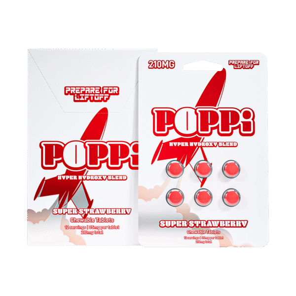 EXODUS POPPI HYPER HYDROXY BLEND CHEWABLE TABLETS 35MG 6CT - SUPER STRAWBERRY