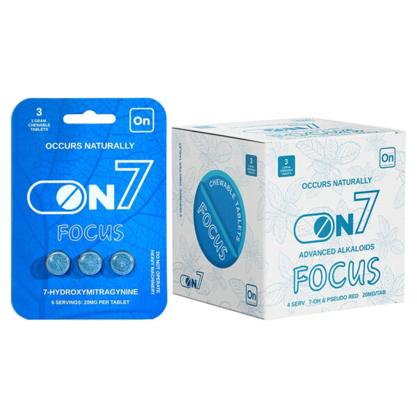 ON7 ADVANCED ALKALOIDS 7-HYDROXYMITRAGYNINE + PSEUDO BLEND FOCUS CHEWABLE TABLETS 20MG 3CT - BLUE RASPBERRY