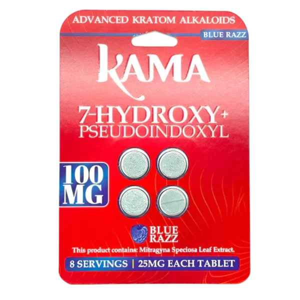 KAMA ADVANCED KRATOM ALKALOIDS - 7-HYDROXY+PSEUDOINDOXYL TABLETS 25MG 4CT - BLUE RAZZ
