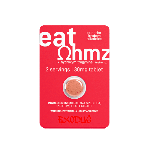 EXODUS EAT OHMZ SUPERIOR KRATOM ALKALOIDS 7-HYDROXYMITRAGYNINE TABLETS 30MG 1CT - RED