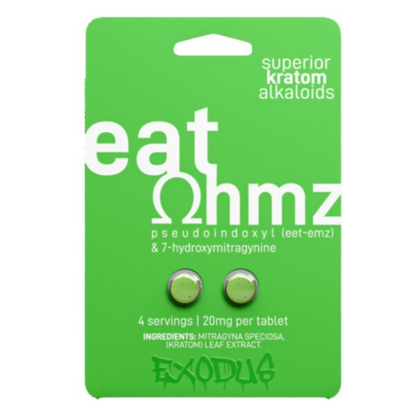 EXODUS EAT OHMZ SUPERIOR KRATOM ALKALOIDS PSEUDOINDOXYL & 7-HYDROXYMITRAGYNINE TABLETS 20MG 2CT - GREEN