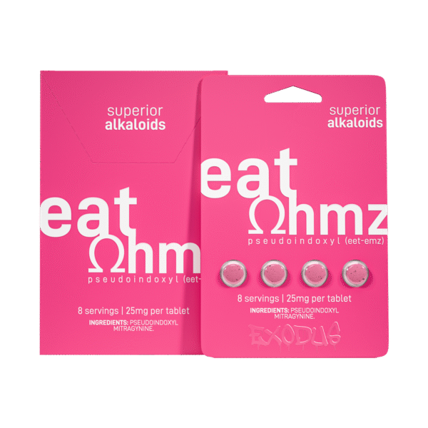 EXODUS EAT OHMZ SUPERIOR KRATOM ALKALOIDS PSEUDOINDOXYL TABLETS 25MG 4CT - PINK