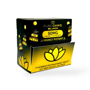 PURE OHMS  BLACK PURE KRATOM ALKALOIDS 7-HYDROXYMITRAGYNINE TABLETS POUCH HIGHLY POTENT 50MG 1CT - UNFLAVORED