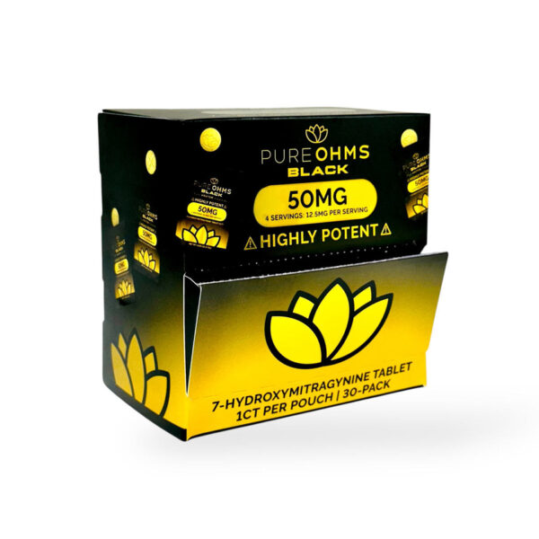 PURE OHMS  BLACK PURE KRATOM ALKALOIDS 7-HYDROXYMITRAGYNINE TABLETS POUCH HIGHLY POTENT 50MG 1CT - UNFLAVORED
