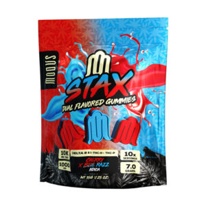 MODUS STAX DUAL FLAVORED DELTA 8 & 9 + THC-H + THC-P 10000MG GUMMIES BOX OF 5 - CHERRY X BLUE RAZZ INDICA